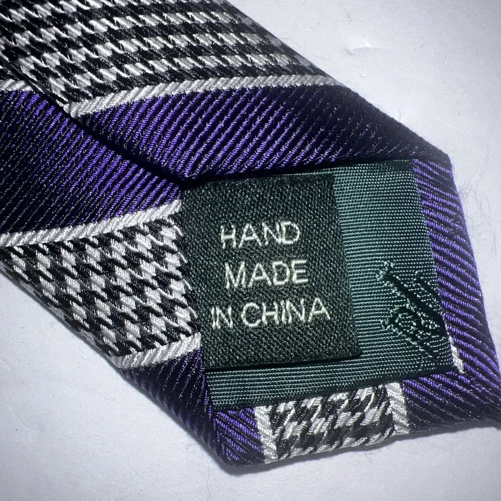 Ralph Lauren Handmade Silk Tie Black Silver Purple Stripe Men's Necktie 57